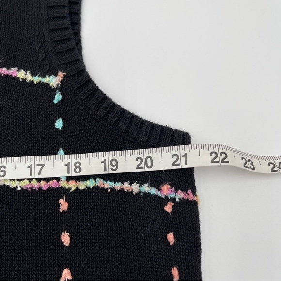 CJ Banks 1X Hand Embroidered Zip up Cardigan Sweater Vest Black Pastel Ramie - Picture 11 of 12